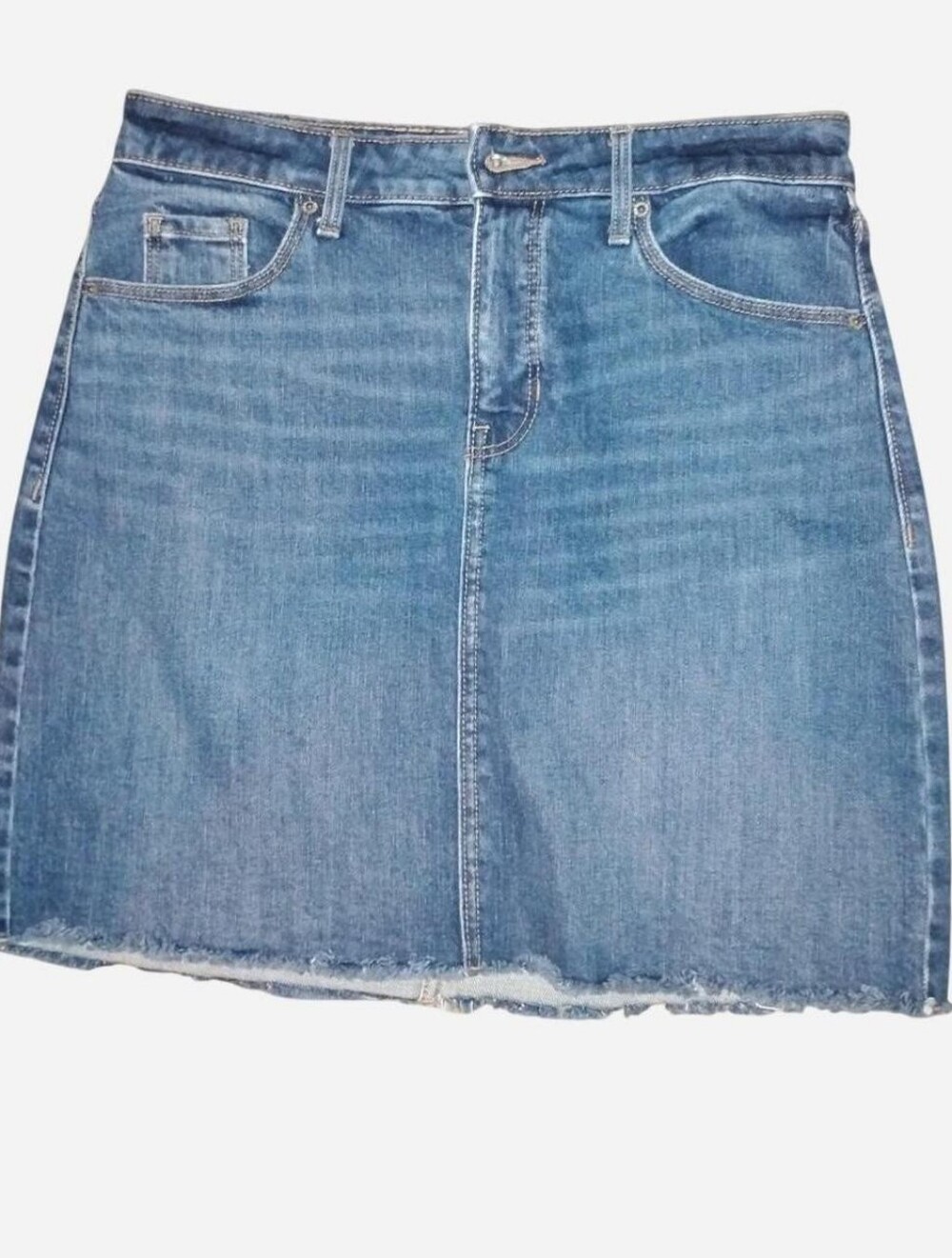 Old Navy Denim Mini Skirt Size 6 Medium Wash Raw Frayed Hem Stretch